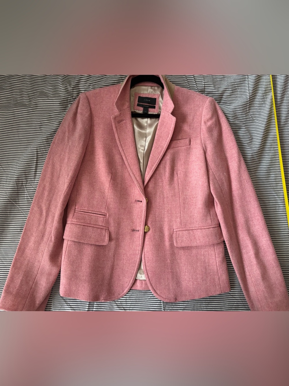 J. Crew Pink Wool Notch Lapel Blazer with Gold Buttons